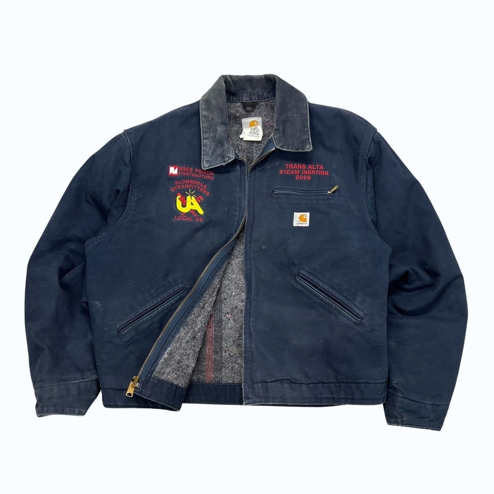 Vintage 2008 Carhartt J01 NVY Detroit Jacket Navy Blue Blanket Lined USA XL 48